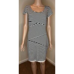 Ruby Ribbon Black White Striped Fitted Sheath Dress Shapewear Preppy Size Medium